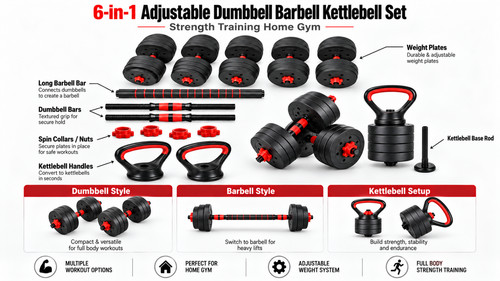 Adjustable dumbbell - 6-in-1,
